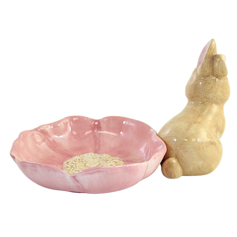 Tabletop Bunny With Pink Petal Bowl - - SBKGifts.com