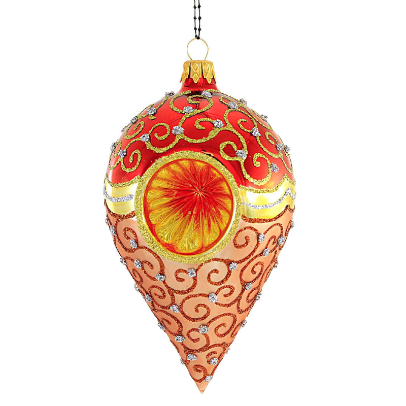 Sbk Gifts Holiday Orange Teardrop W/ Reflector Ornament Scrolling Glittered Sbk23m1000 (58481)
