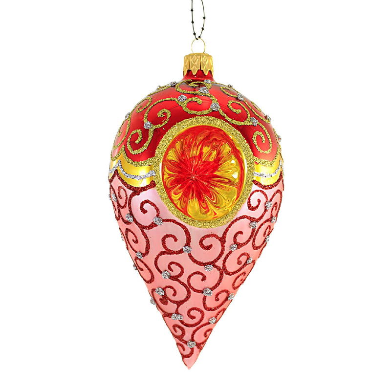 Sbk Gifts Holiday Red Teardrop W/ Reflector Ornament Scrolling Glittered Sbk23m1005 (58490)
