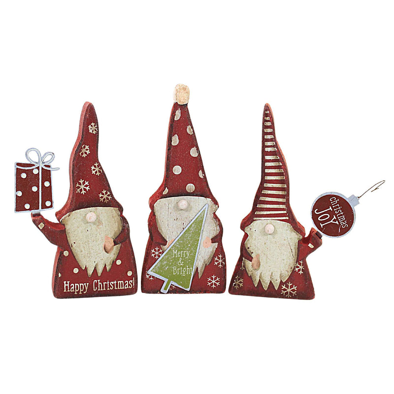 Christmas Gnome Gang Figurines Wood St/3 Tree Present Ornament 108398 (58549)
