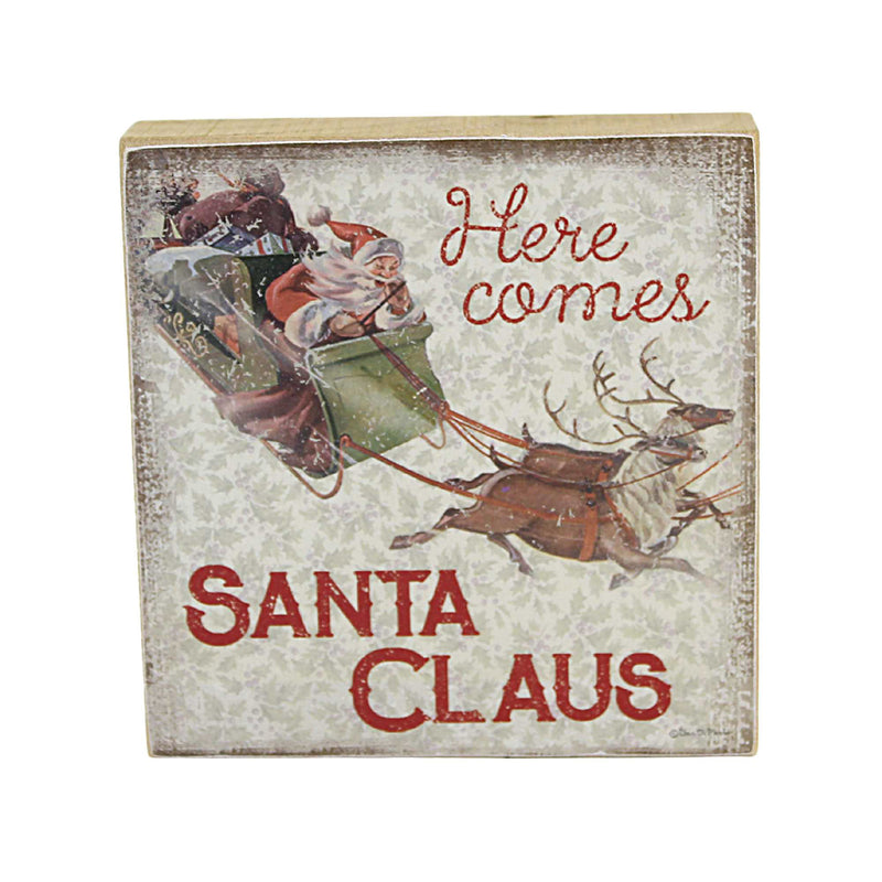 Christmas Santa Claus Block Sign Wood Sleigh Reindeer 113790 (58553)