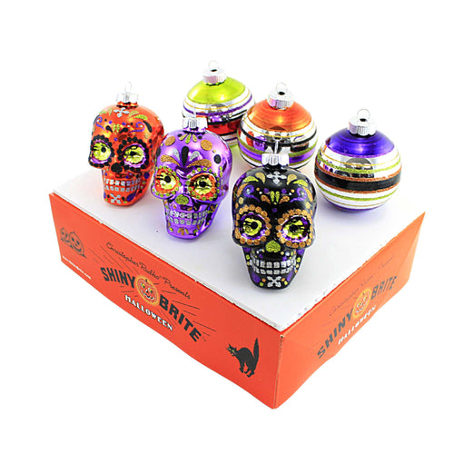 Shiny Brite 3.25" Decorated Rounds & Skulls - - SBKGifts.com