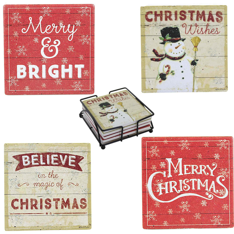 Tabletop Believe Coaster Set Stone Christmas Snowman 35940 (58667)
