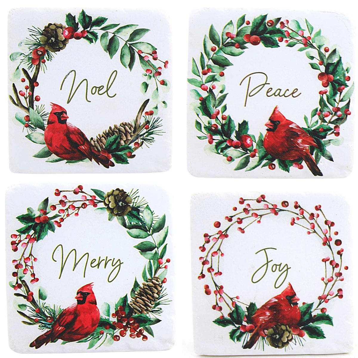 (58736) Cardinal Wreath Coaster Set/4