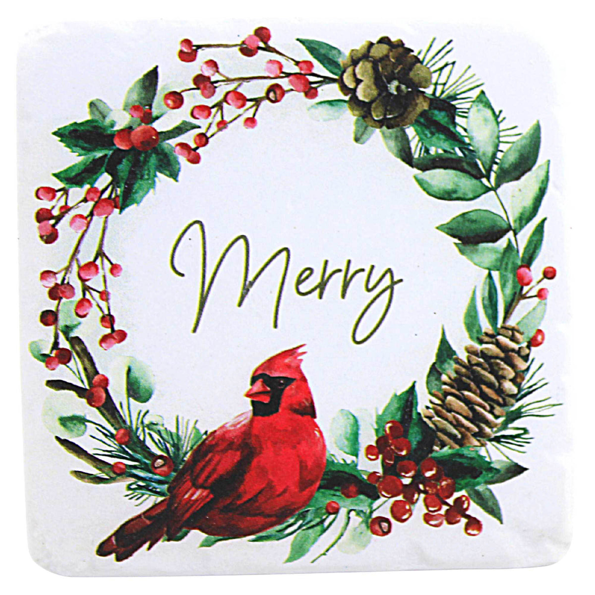 Tabletop Cardinal Wreath Coaster Set/4 - - SBKGifts.com