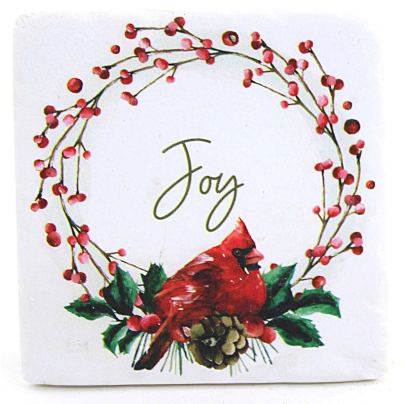Tabletop Cardinal Wreath Coaster Set/4 Stoneware Joy Peace Noel  Merry Cx178898 (58736)