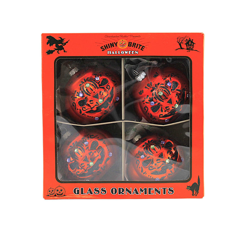 Shiny Brite Grinning Pumpkin Set / 4 - - SBKGifts.com