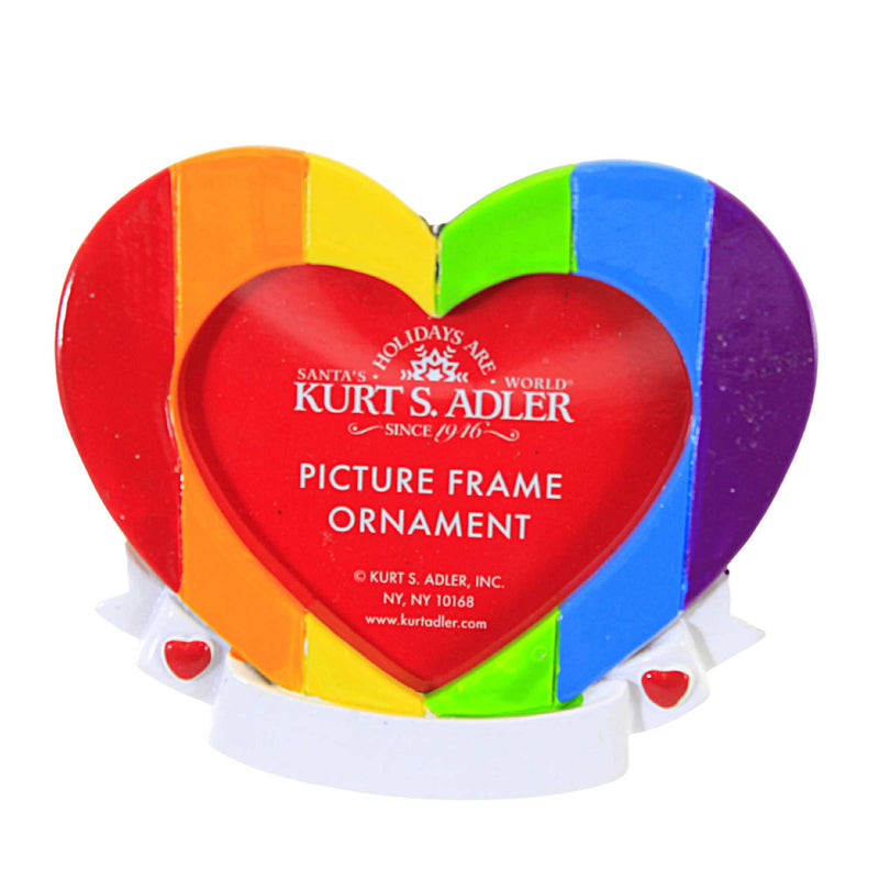 Kurt S. Adler Pride Picture Frame Ornament - One Ornament 3 Inch, Polyresin - Christmas Rainbow Banner D4210 (58816)