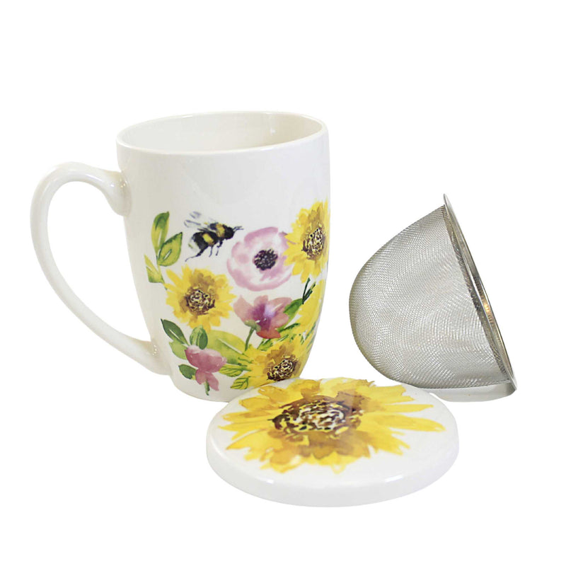 Tabletop Sunflowers & Bees Covered Mug Ceramic Strainer 27Mirasol-Cvt (58831)