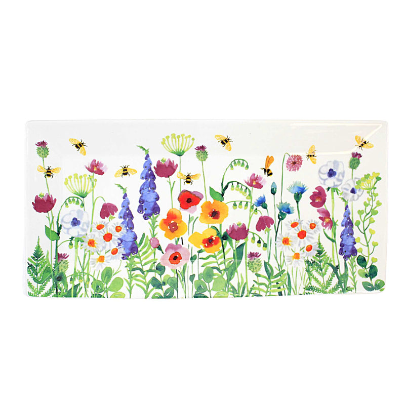 Tabletop Bee Garden Platter Ceramic Spring Flowers 27Garden-Plat (58836)