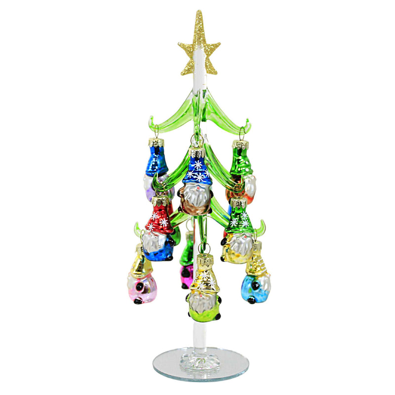 Christmas Glass Tree/ Gnome Ornaments Glass Mirrored Base Glittered Star Xm2051 (58892)
