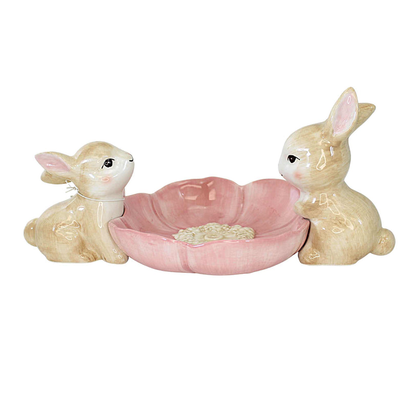 Tabletop Bunny Couple With Pink Bowl Ceramic Flower 2929546 (58901)