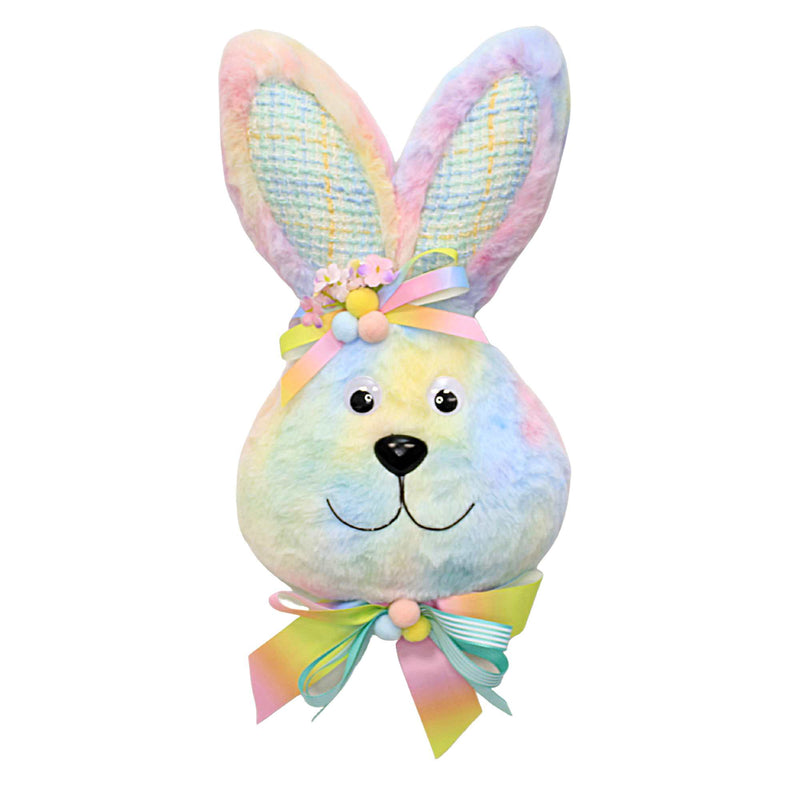 Easter Hanging Bunny Head With Bow Polyresin Rabbit Tie-Dyed Fabric 0808757 (58904)
