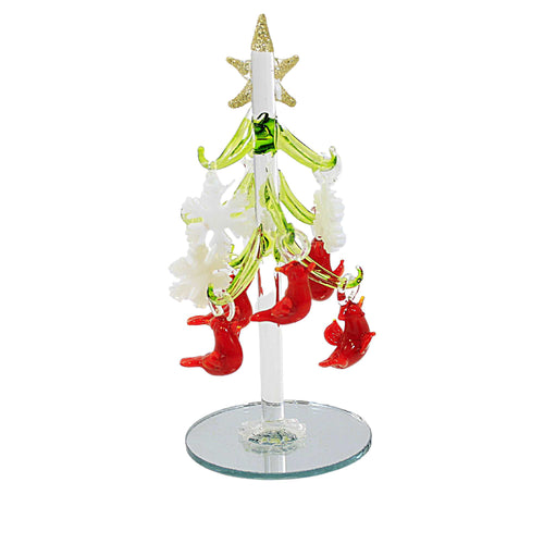 Christmas Cardinal/Snowflake Glass Tree - - SBKGifts.com
