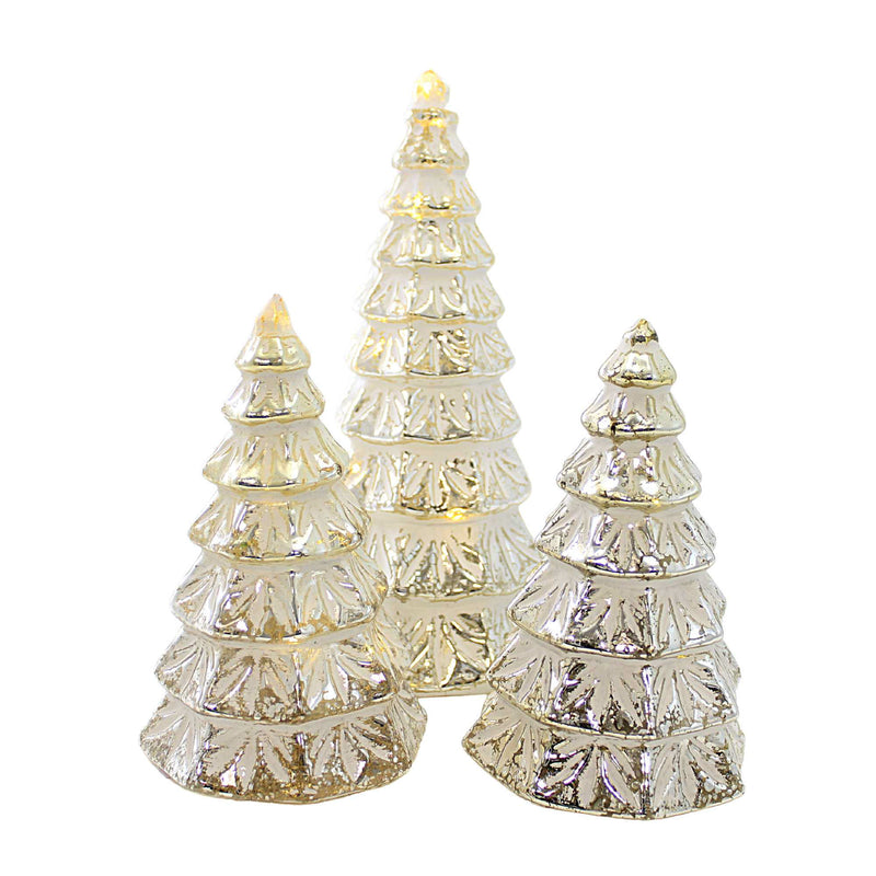 Christmas Silver Led Tree Set Glass Battery Operated White Washed Ge3000 (58926)