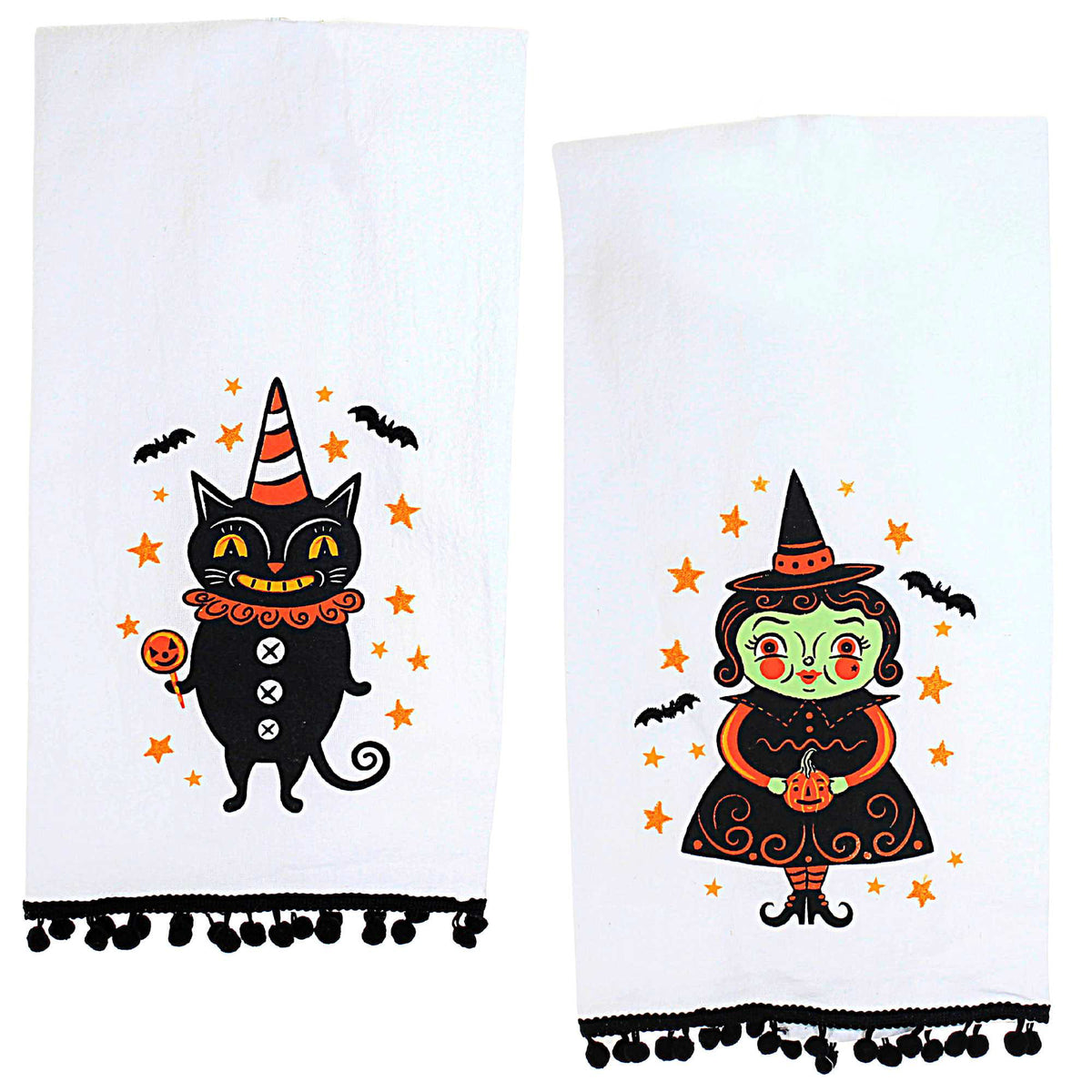 (58930) Cat & Witch Tea Towel Set / 2