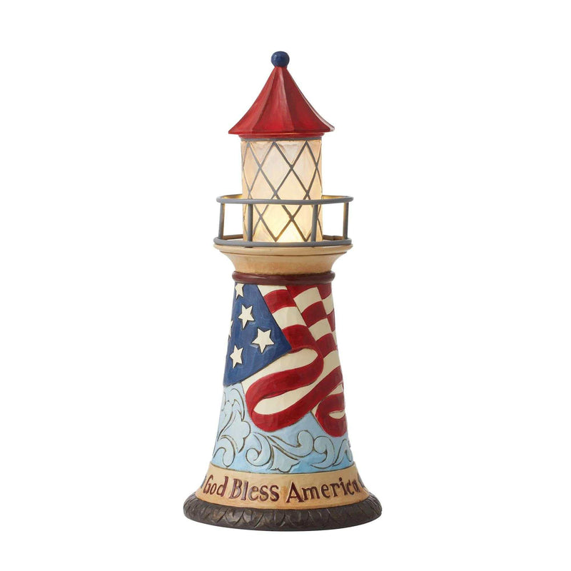 Jim Shore Let Freedom Shine - One Led Figurine 10 Inch, Resin - Patriotic Led Light House 6012434 (59040)