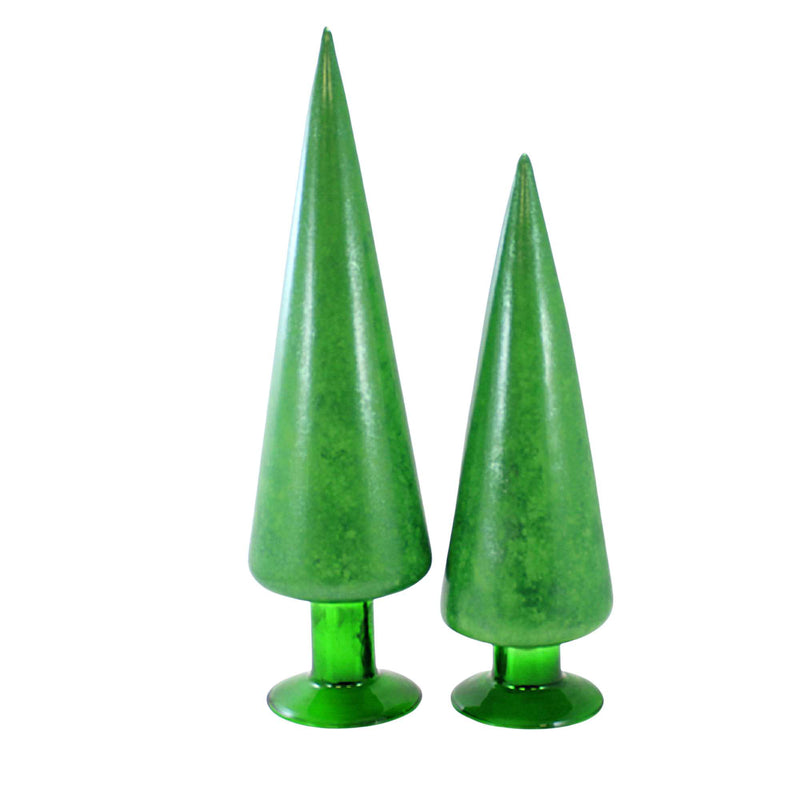 Christmas Festive Green Trees St/2 Glass Set Of Two Easter Spring Green2 (59091)