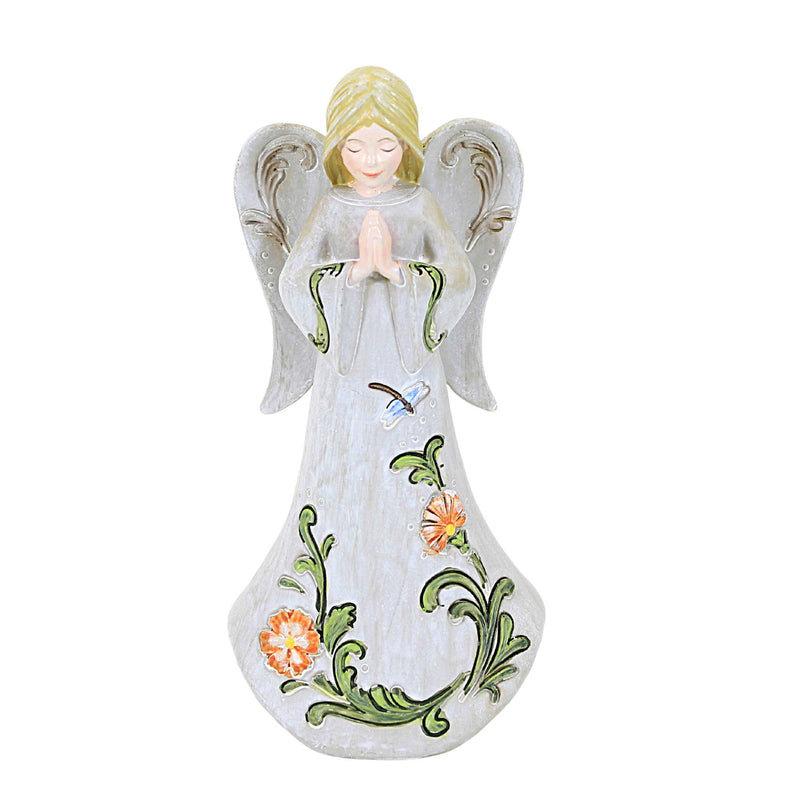 Religious Praying Angel Polyresin Dragonfly Flowers 14395 (59137)