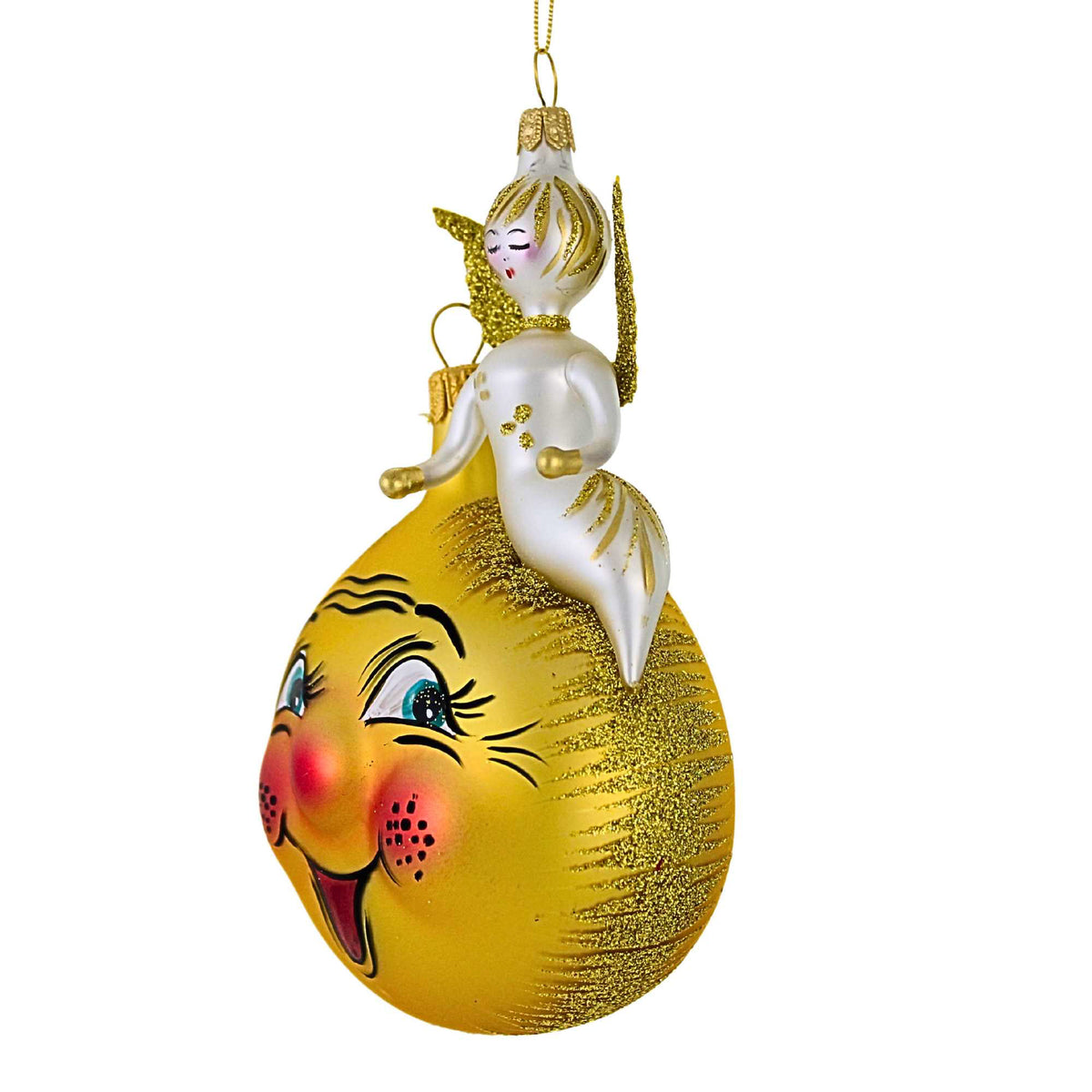 De Carlini Italian Ornaments Gold Moon With Angel - - SBKGifts.com