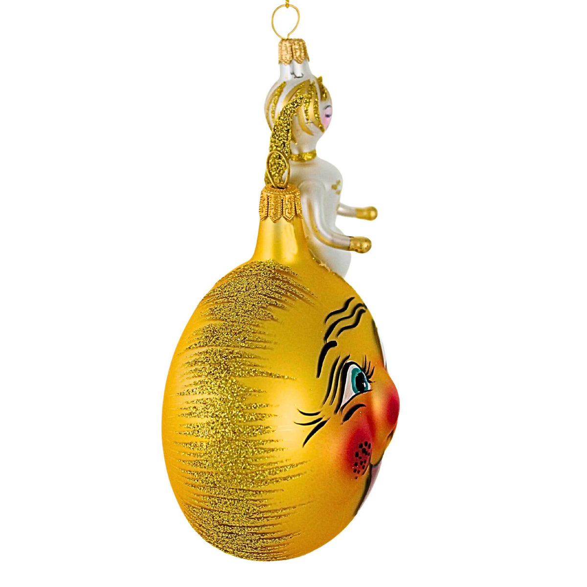 De Carlini Italian Ornaments Gold Moon With Angel - - SBKGifts.com