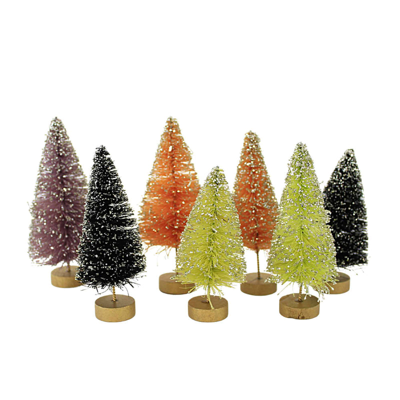 Bethany Lowe 4.5 Inches Neon Halloween Mini Trees Set Of 7 Halloween Bottle Brush Glittered (59188)