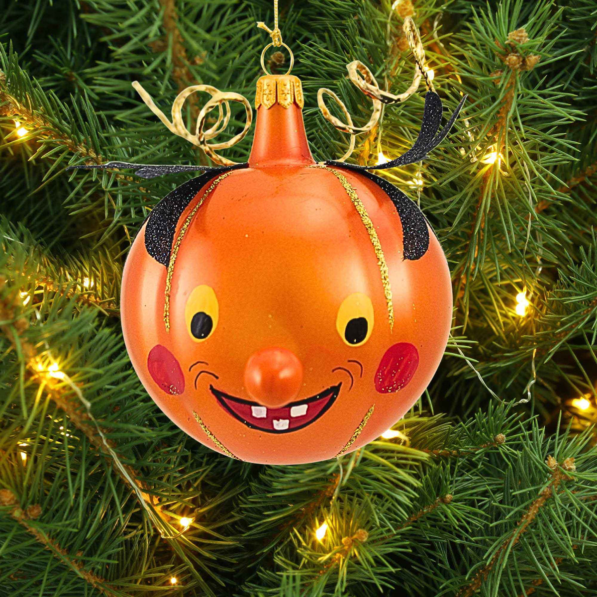 De Carlini Italian Ornaments Happy Halloween Pumpkin - - SBKGifts.com
