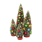 Cody Foster Heirloom Tree - Set Of 4 Bottle Brush Trees 14.5 Inch, Sisal - Christmas Glass Balls Wooden Base Cd1646 (59221)