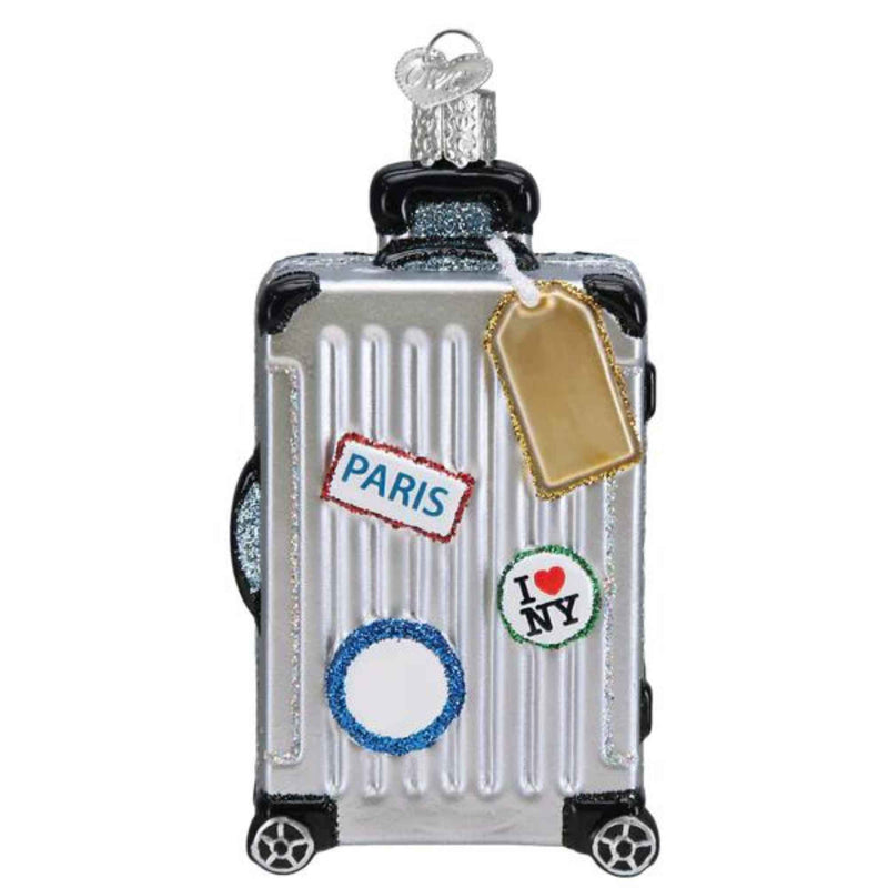 Old World Christmas Rolling Suitcase - One Ornament 4.0 Inch, Glass - Travel Luggage Ornament 32577 (59263)