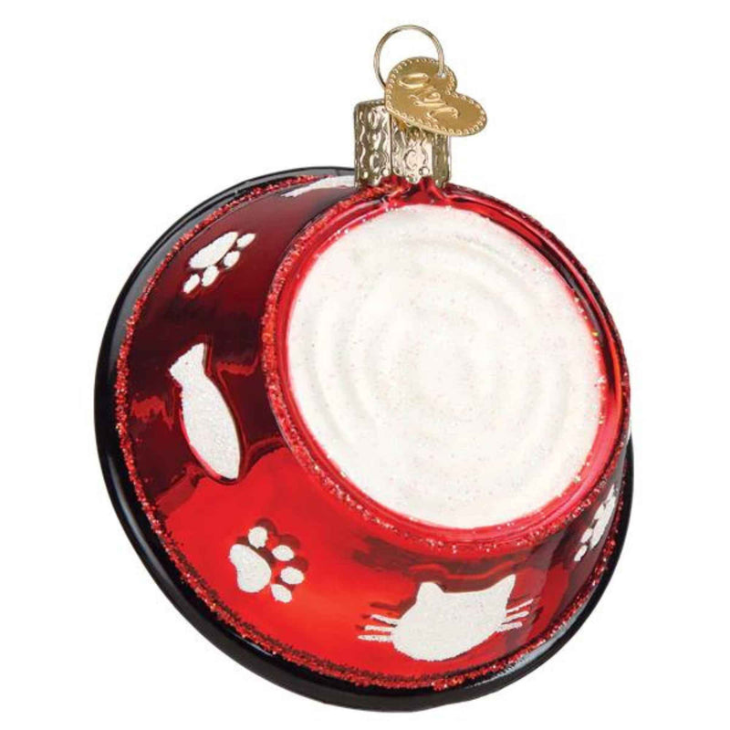 Old World Christmas 3.0 Inches Tall Kitty Bowl Glass Ornament Food Water 32578 (59270)