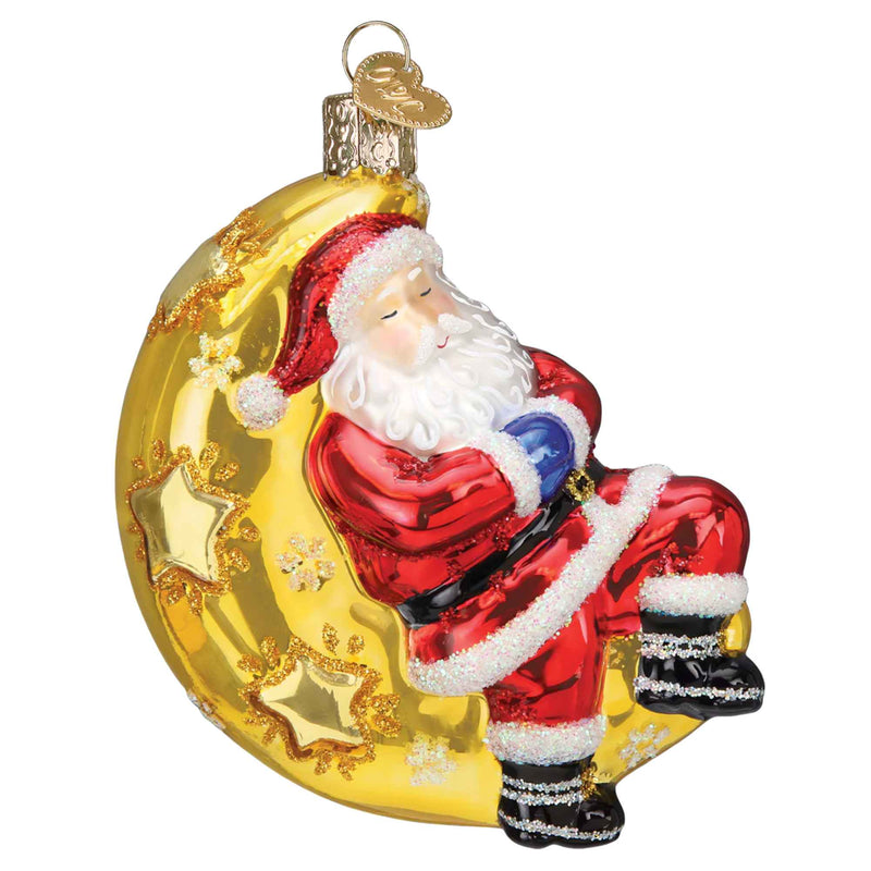Old World Christmas Moonlight Santa - One Ornament 4 Inch, Glass - Snooze Moon Ornament 40332 (59277)