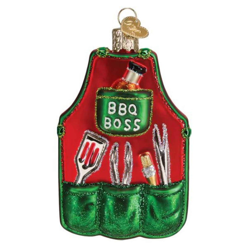 Old World Christmas Bbq Apron - One Ornament 4 Inch, Glass - Ornament Barbeque Grill 32584 (59292)