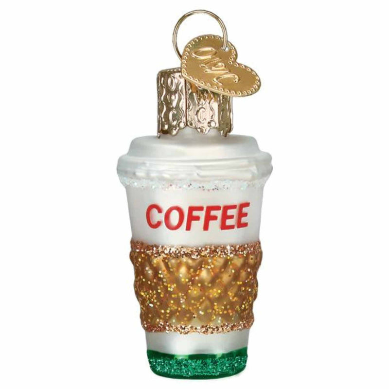 Old World Christmas Mini Coffee To Go - One Glass Ornament 2.0 Inch, Glass - Ornament Cup Wrap Drink 87010 (59361)