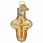 Old World Christmas Mini Cross - One Glass Ornament 2.0 Inch, Glass - Ornament Religious Green Hook 87750 (59369)