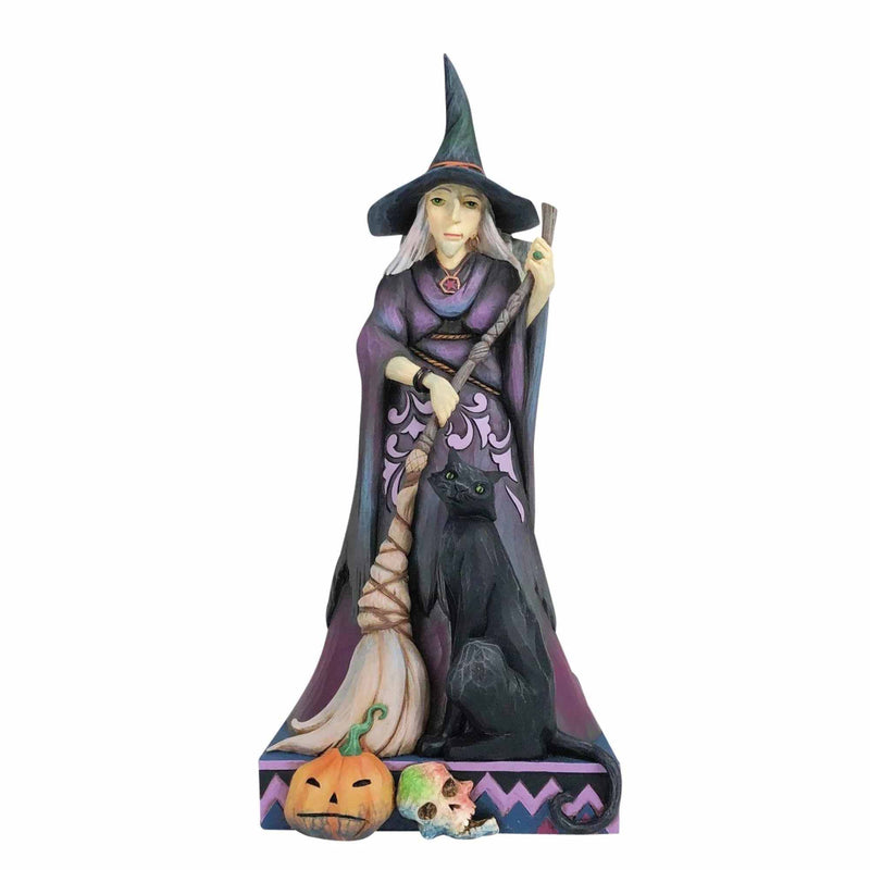 Jim Shore Witch Way? - One Figurine 10.75 Inch, Resin - Two-Sided Broom Spell Book Cat 6012752 (59449)