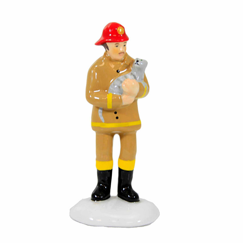 Department 56 Villages Safe And Sound - One Accessory 3.25 Inch, Ceramic - Snow Village Fireman Kitty 6011423 (59506)