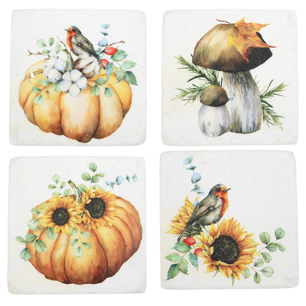 (59644) Sunflower Robin Pumpkin Coasters