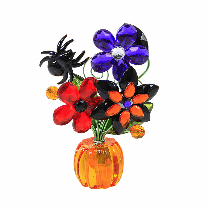 Crystal Expressions Spider/Flowers In Pumpkin Pot - One Planter Figurine 4.25 Inch, Acrylic - Spider Flowers Halloween Faceted Acryf135 (59714)