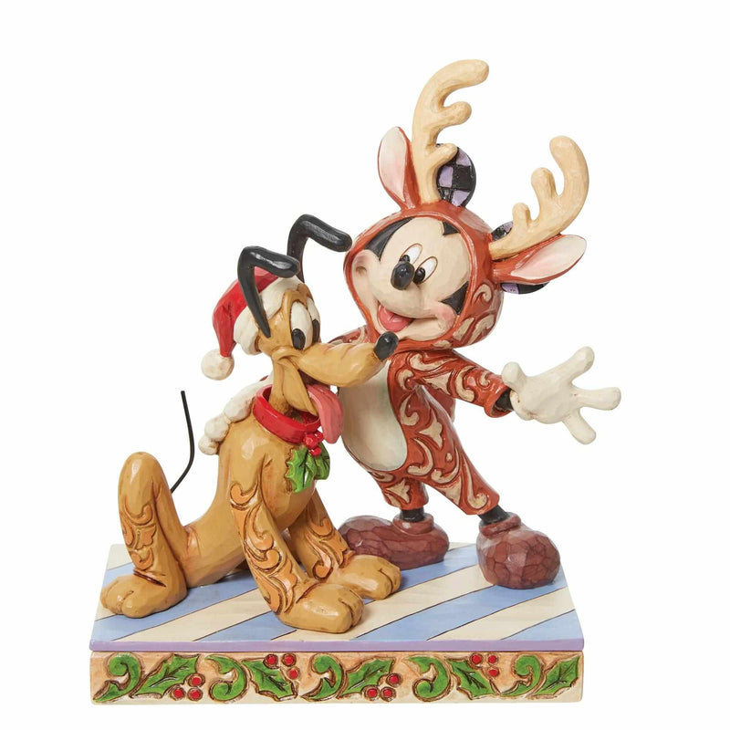 Jim Shore Festive Friends - One Figurine 6.25 Inch, Resin - Mickey Reindeer Pluto Santa 6013059 (59752)