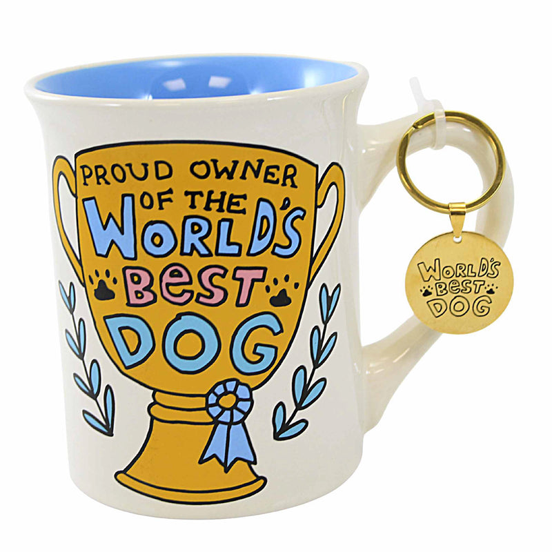 Enesco World's Best Dog Mug - One Mug 4.5 Inch, Ceramic - Gold Cup Blue Ribbon 6013248 (59782)