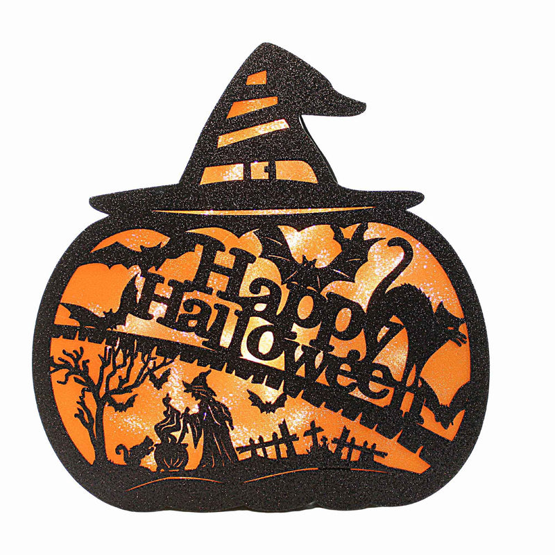 Roman Happy Halloween Lighted Pumpkin - One Lighted Figurine 13.0 Inch, Paperboard - Witches Hat Bat Cat 136372 (59804)