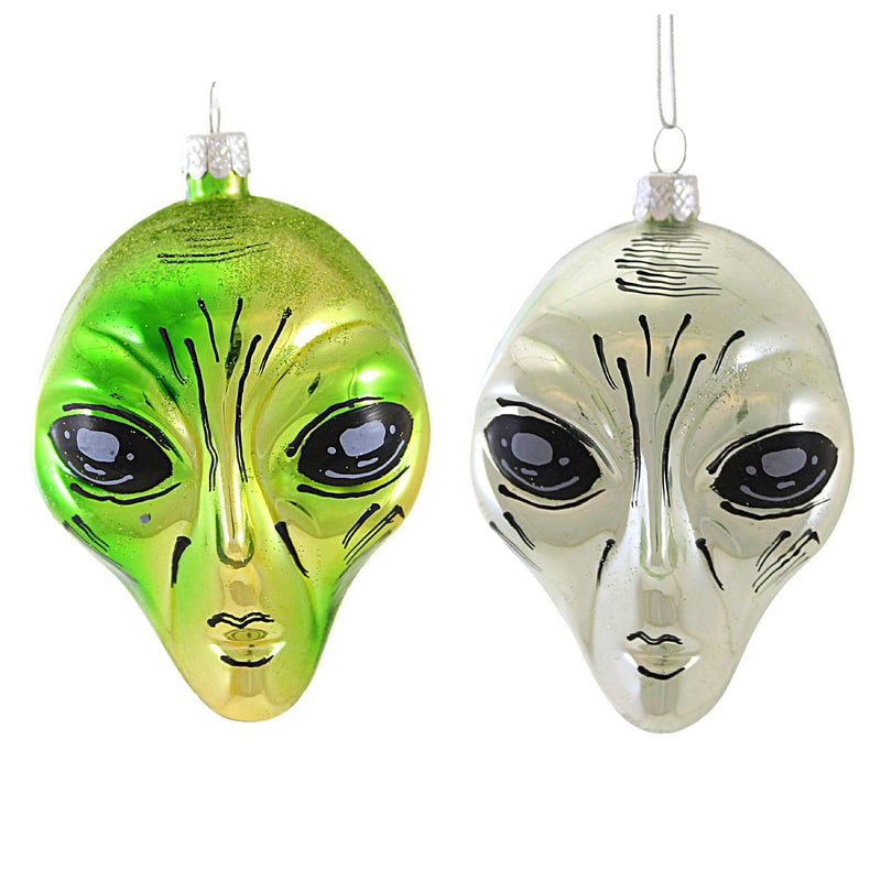 Craftoutlet.Com Alien Heads - Two Ornaments 3.5 Inch, Glass - Space Halloween 2504Sw (59841)
