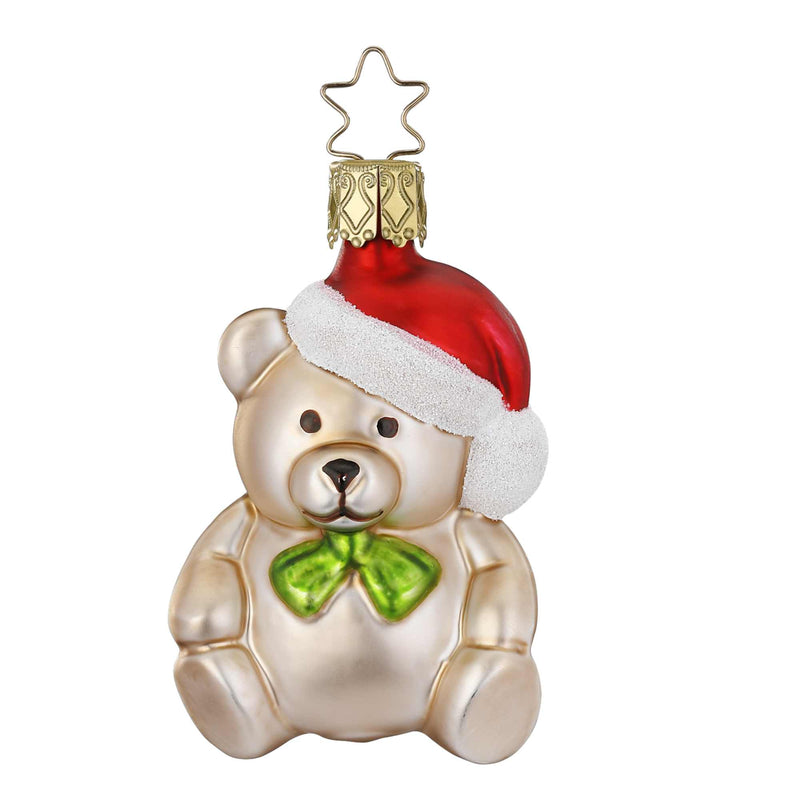 Inge Glas Teddy The Bear - One Ornament 2.5 Inch, Glass - Christmas Ornament Santa Hat 10010S023 (60004)
