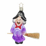 Inge Glas Flying Witch - One Ornament 4.25 Inch, Glass - Halloween Ornament Broom 10016S023 (60022)