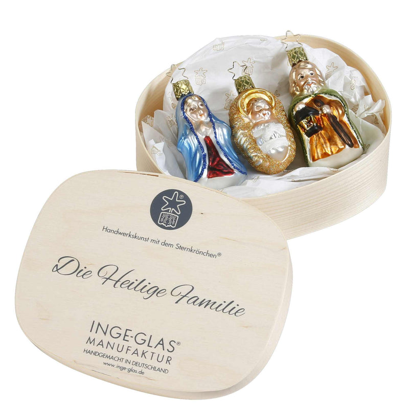 Inge Glas The Holy Family Gift Box - Three Ornaments 2.75 Inch, Glass - Ornaments Mary Jesus Joseph 10106S023 (60072)