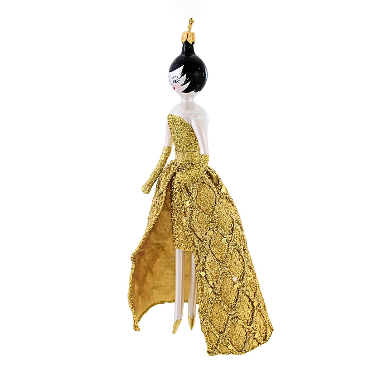 De Carlini Italian Ornaments Renata In Glitter Gold Formal - - SBKGifts.com