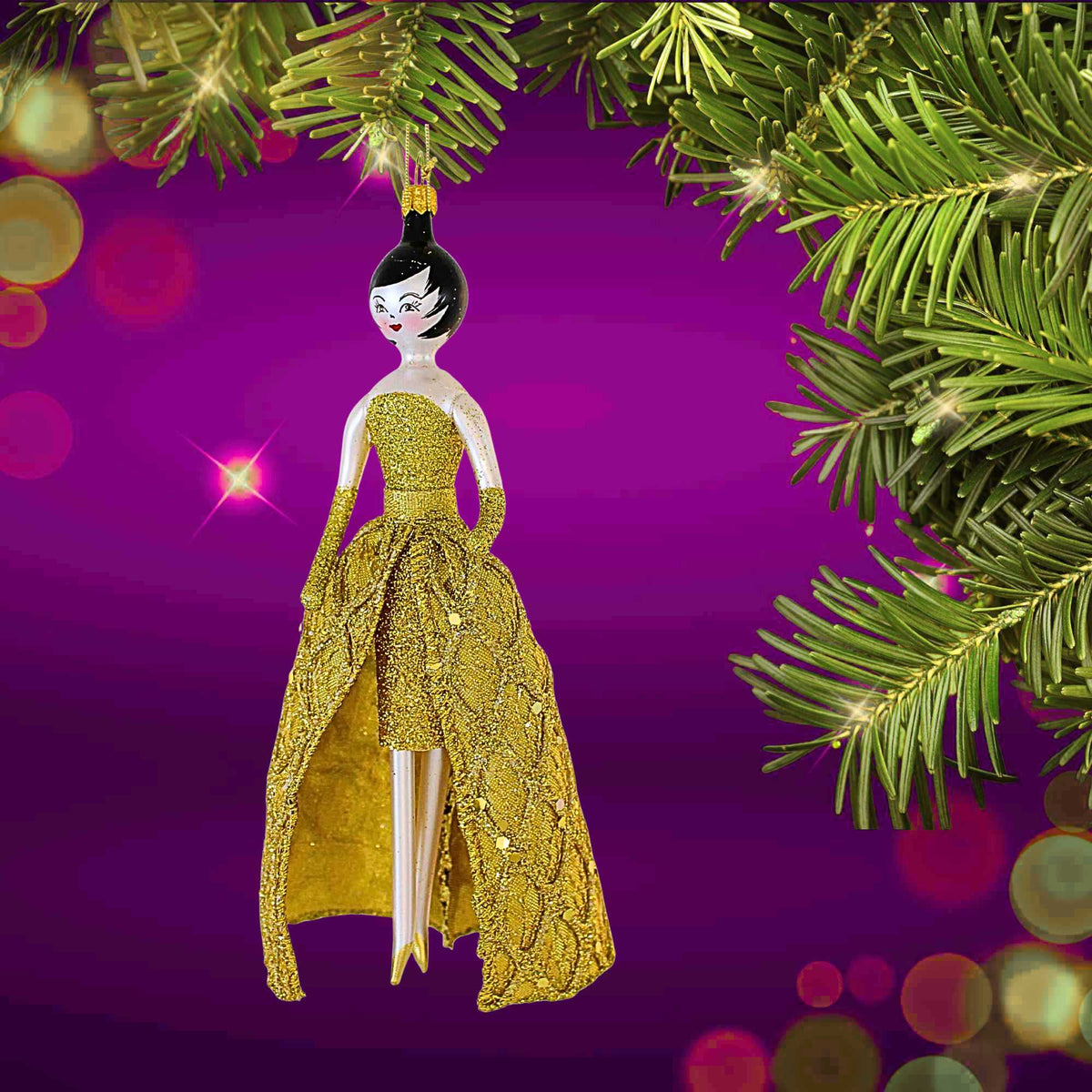 De Carlini Italian Ornaments Renata In Glitter Gold Formal - - SBKGifts.com