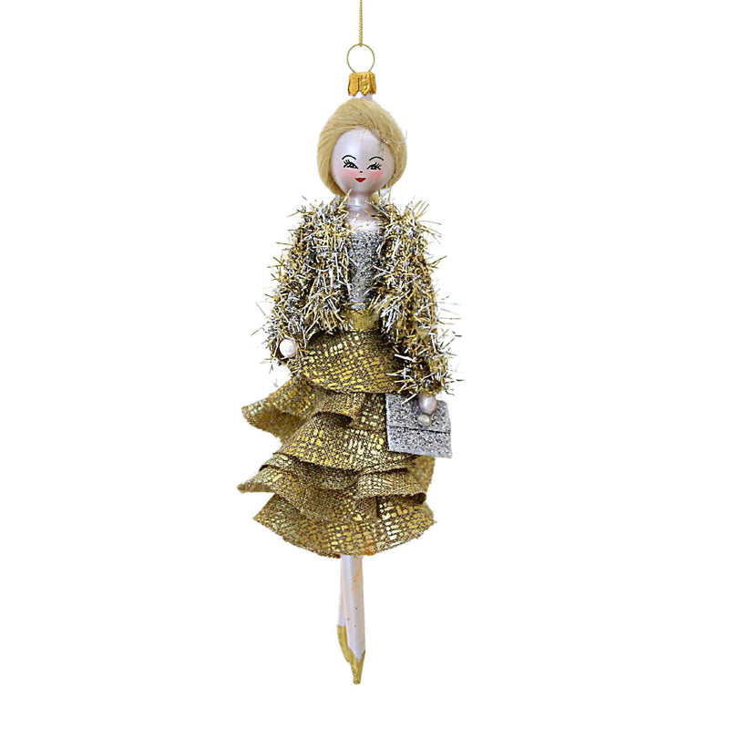 De Carlini Italian Ornaments Cora In Gold Ruffled Skirt - 1 Glass Ornament 6.50 Inch, Glass - Diva Shopping Ladies Style 5Th Avenue Do7758 (60099)