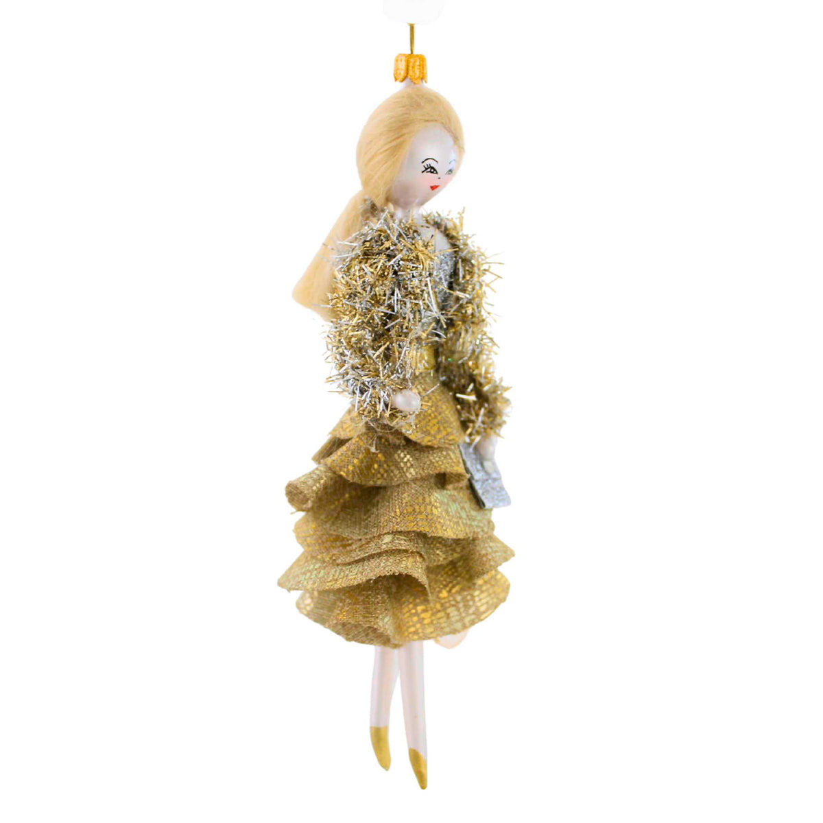 De Carlini Italian Ornaments Cora In Gold Ruffled Skirt - - SBKGifts.com