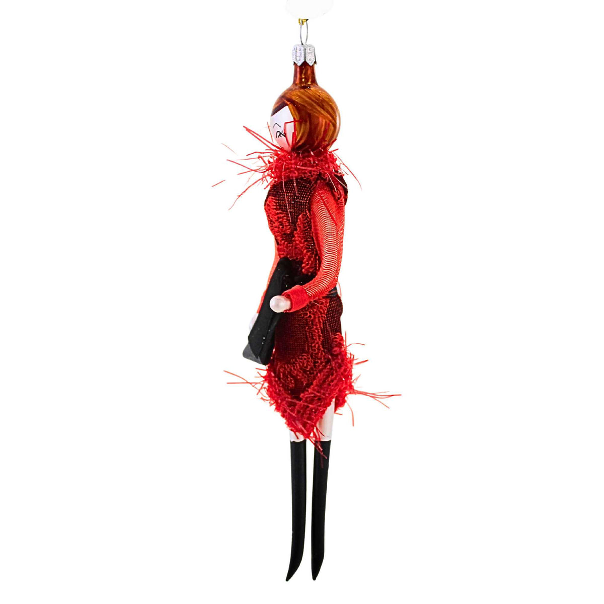 De Carlini Italian Ornaments Luxury In Red Satin & Tinsel Fur - - SBKGifts.com